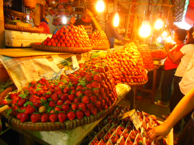 フィリピン北部の市場にあるイチゴ畑