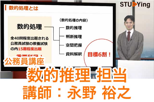 スタディング公務員講座の受講画面と永野裕之先生