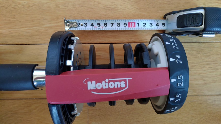Motionsアジャスタブルダンベルのプレート装着部分の長さ